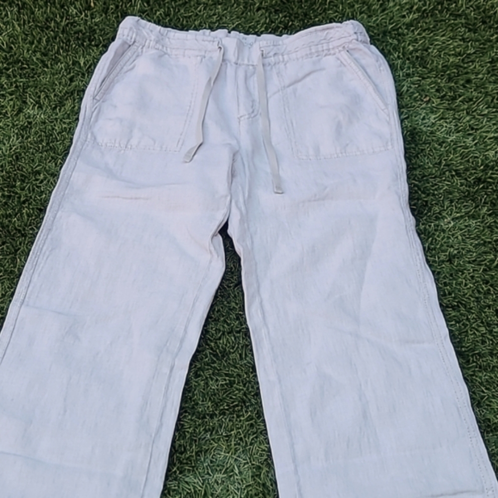 Caslon Linen Cropped Straight Leg Beach Pants in Light Tan Flax Size XS